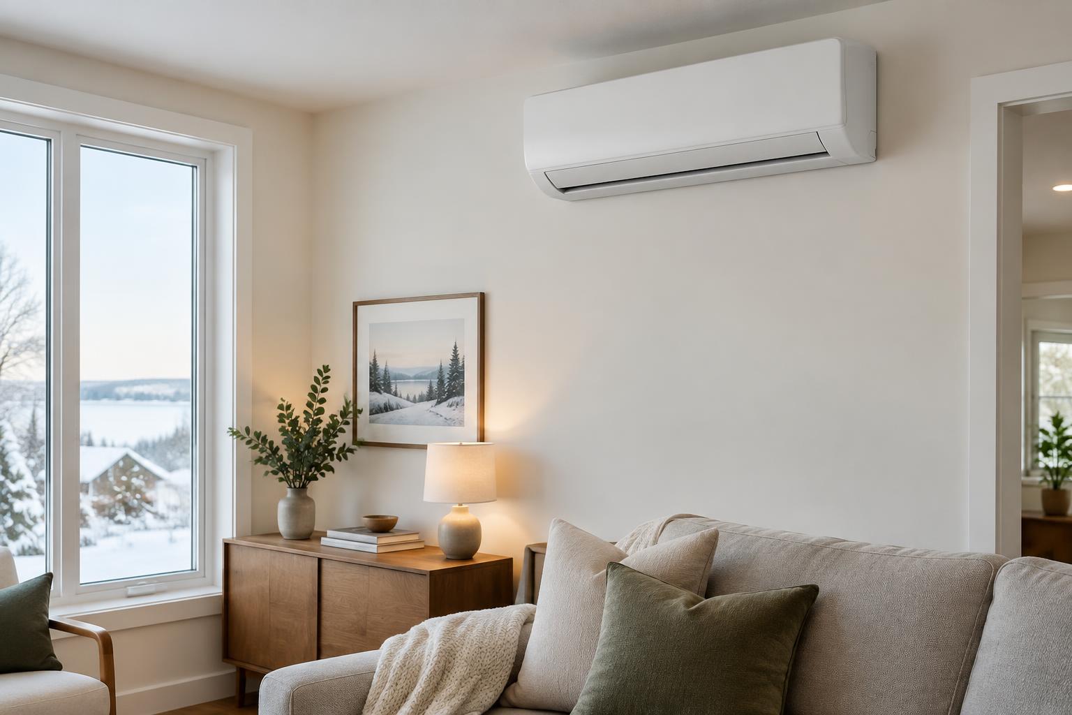 Thermopompe murale installée dans un salon